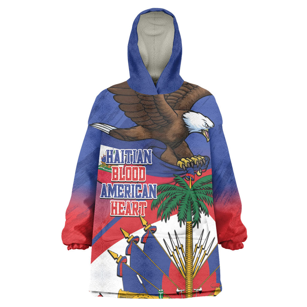 Haiti Flag Day Wearable Blanket Hoodie Haitian Blood American Heart Eagle With Flag