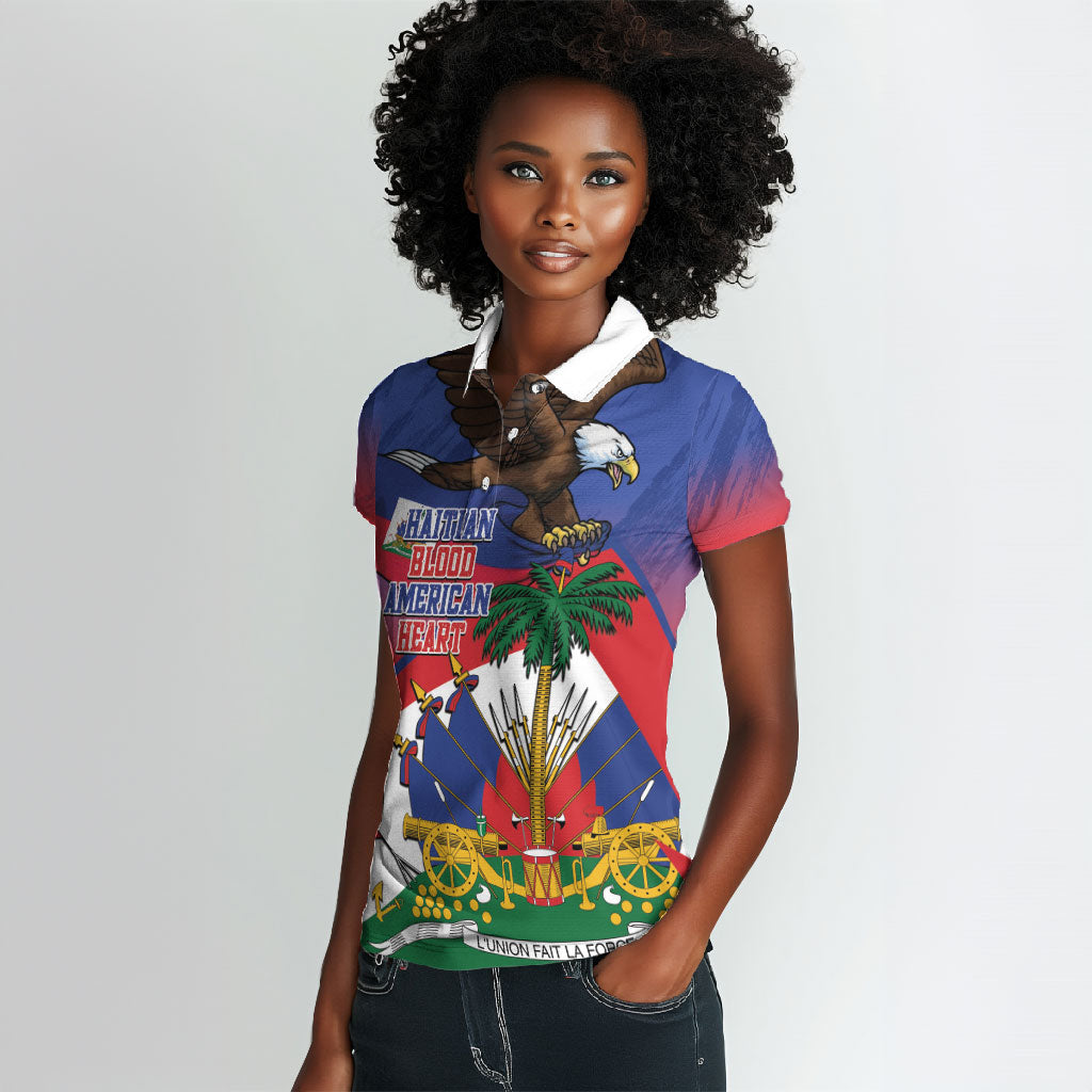 Haiti Flag Day Women Polo Shirt Haitian Blood American Heart Eagle With Flag
