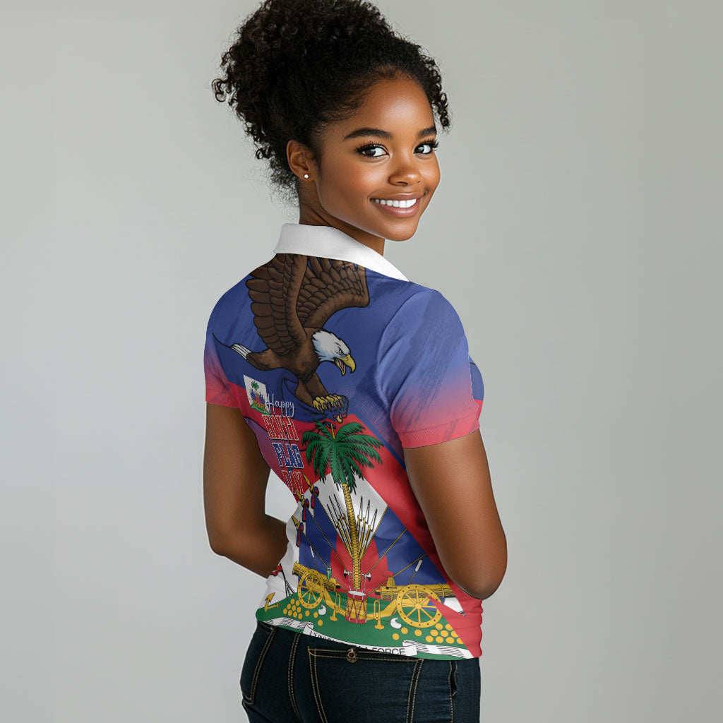 Haiti Flag Day Women Polo Shirt Haitian Blood American Heart Eagle With Flag