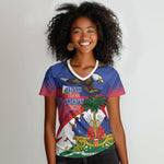 Haiti Flag Day Women V-Neck T-Shirt Haitian Blood American Heart Eagle With Flag