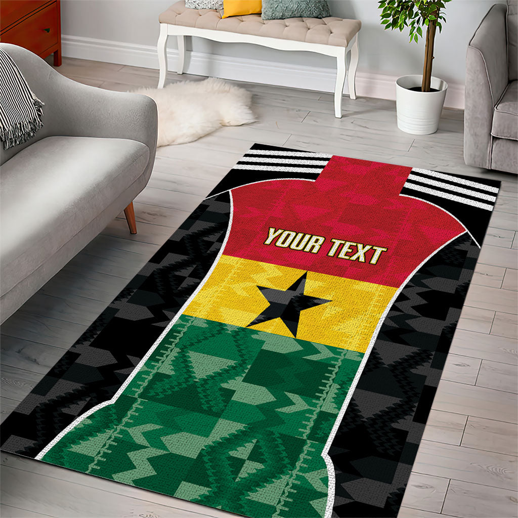 Ghana Football Custom Area Rug Go Black Queens Kente Pattern