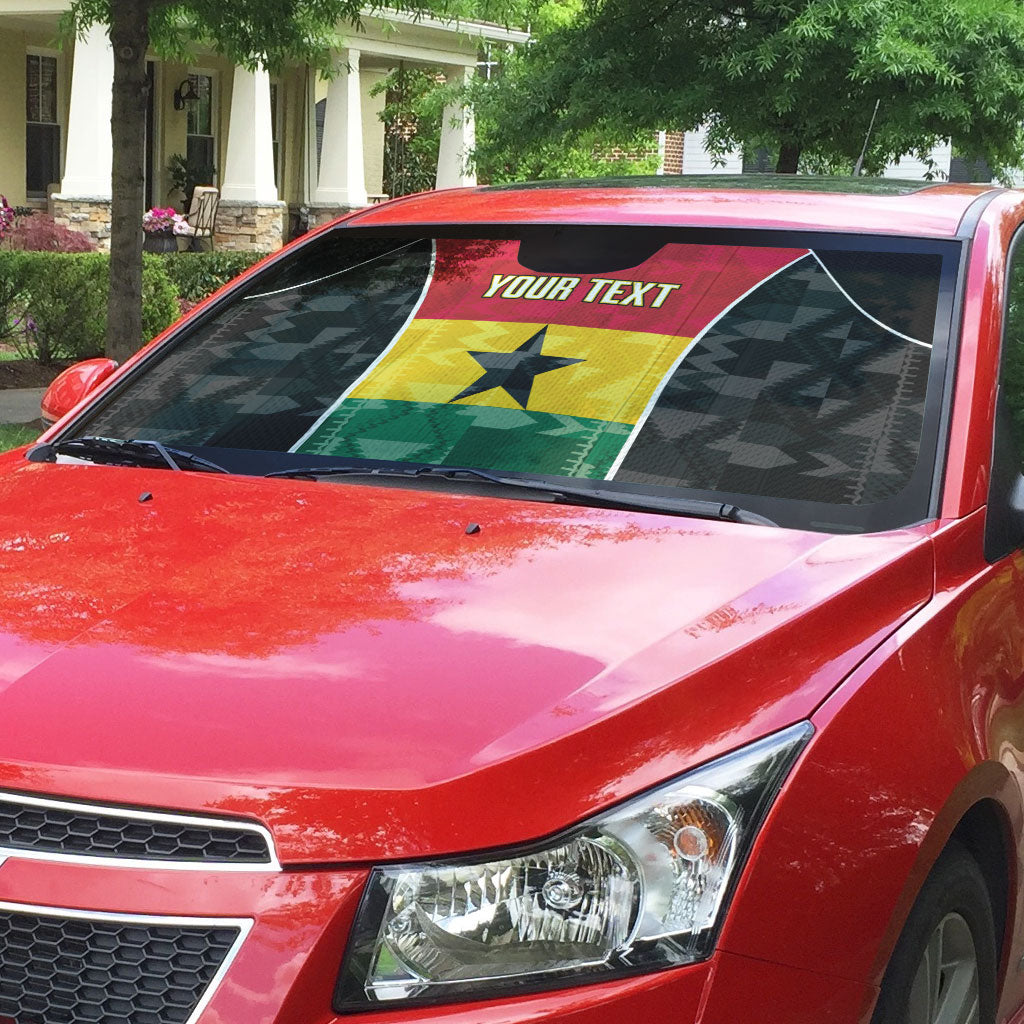 Ghana Football Custom Auto Sun Shade Go Black Queens Kente Pattern
