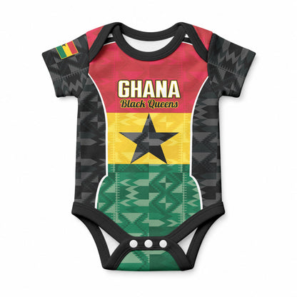 Ghana Football Custom Baby Onesie Go Black Queens Kente Pattern