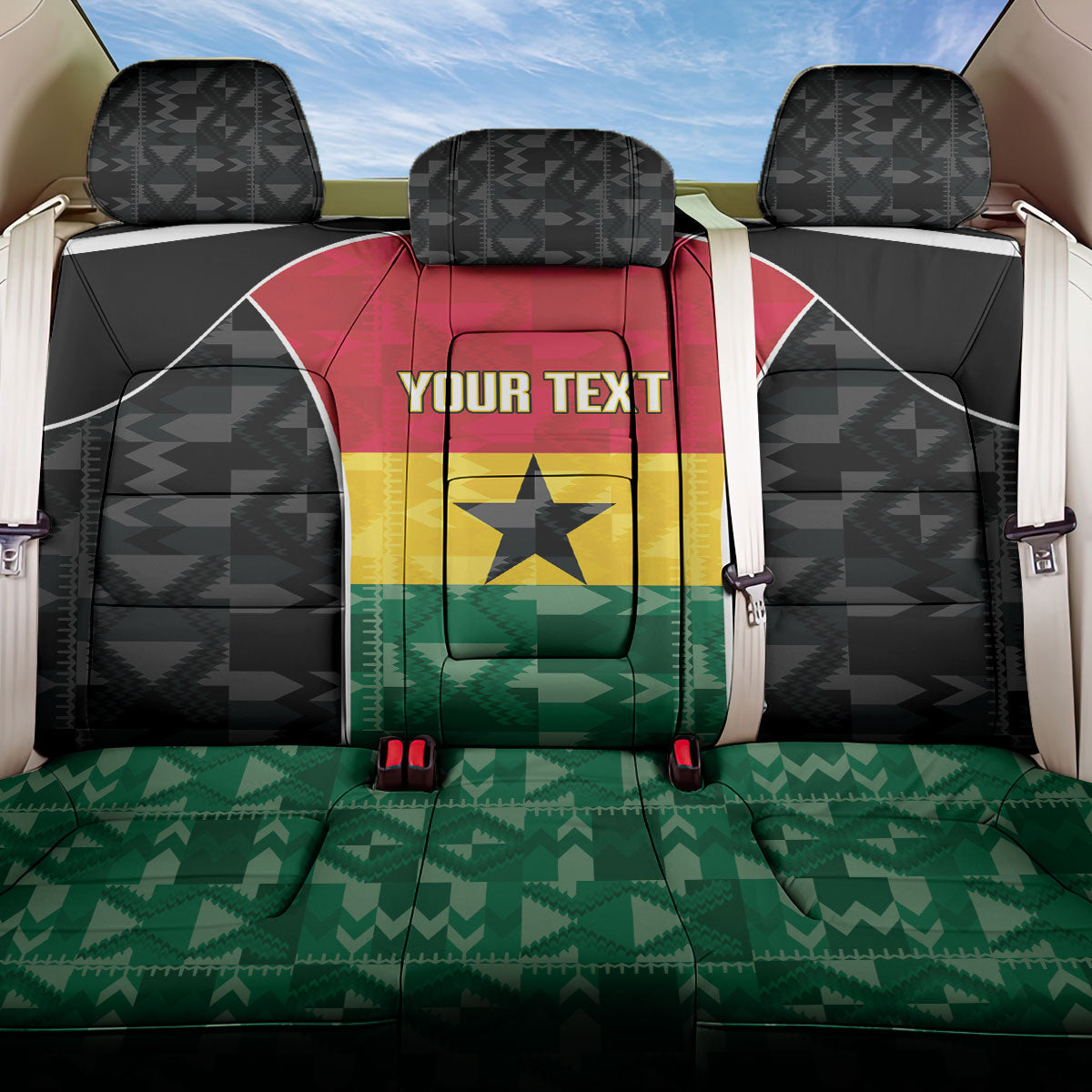 Ghana Football Custom Back Car Seat Cover Go Black Queens Kente Pattern