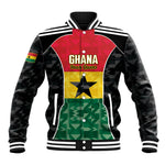 Ghana Football Custom Baseball Jacket Go Black Queens Kente Pattern