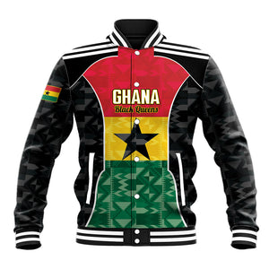 Ghana Football Custom Baseball Jacket Go Black Queens Kente Pattern
