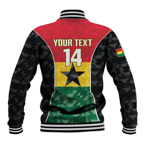 Ghana Football Custom Baseball Jacket Go Black Queens Kente Pattern