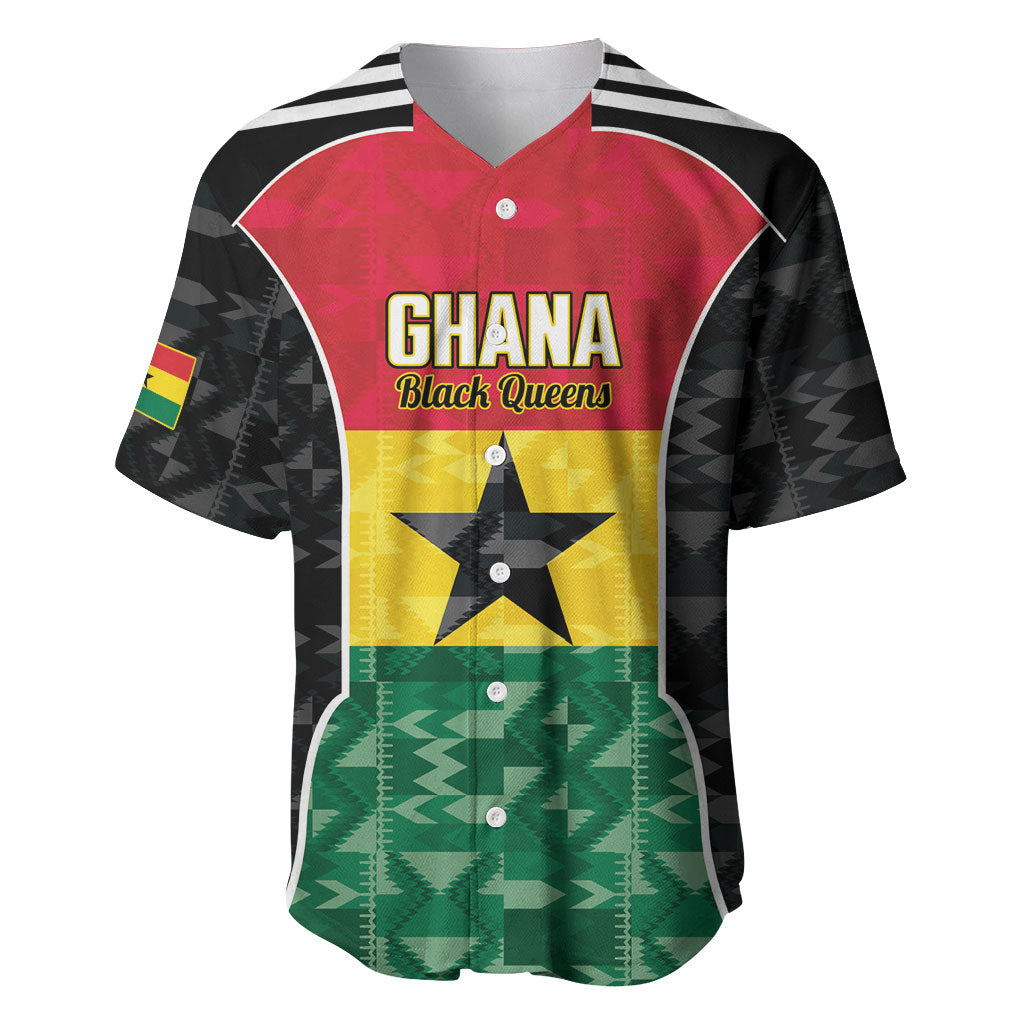 Ghana Football Custom Baseball Jersey Go Black Queens Kente Pattern