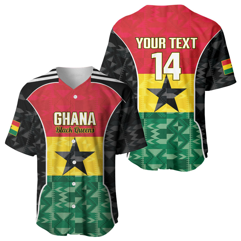 Ghana Football Custom Baseball Jersey Go Black Queens Kente Pattern