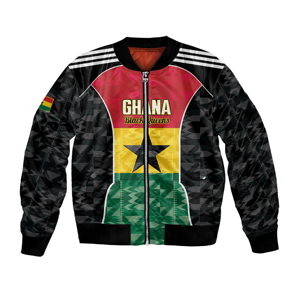 Ghana Football Custom Bomber Jacket Go Black Queens Kente Pattern