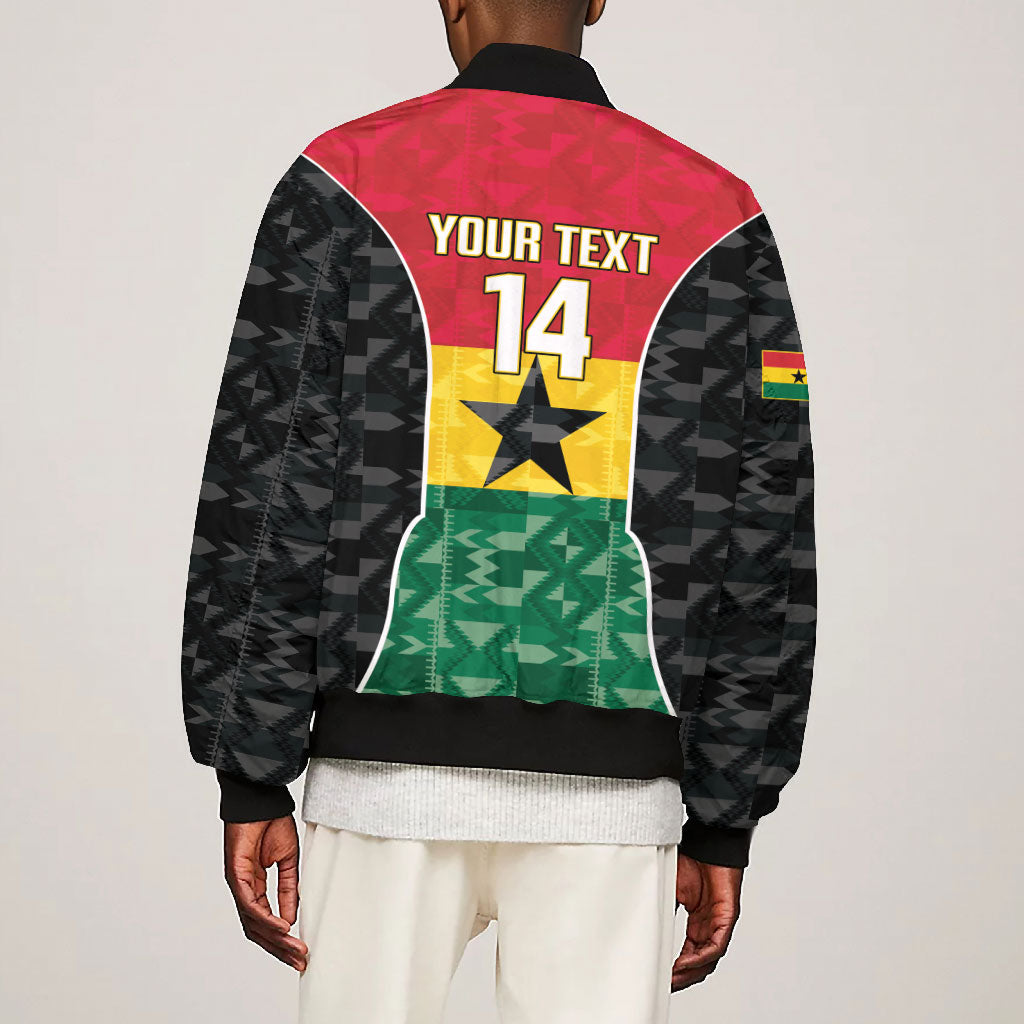 Ghana Football Custom Bomber Jacket Go Black Queens Kente Pattern