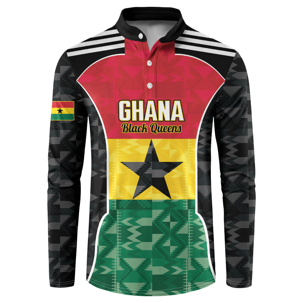 Ghana Football Custom Button Sweatshirt Go Black Queens Kente Pattern