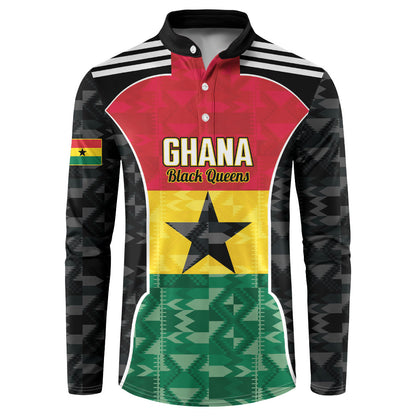 Ghana Football Custom Button Sweatshirt Go Black Queens Kente Pattern
