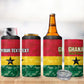 Ghana Football Custom 4 in 1 Can Cooler Tumbler Go Black Queens Kente Pattern