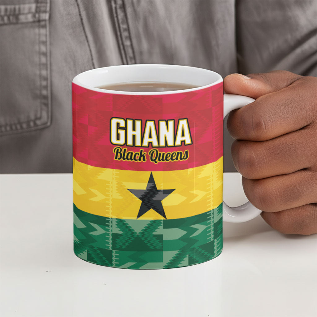 Ghana Football Custom Ceramic Mug Go Black Queens Kente Pattern