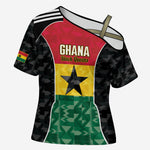 Ghana Football Custom Cross Shoulder Shirt Go Black Queens Kente Pattern