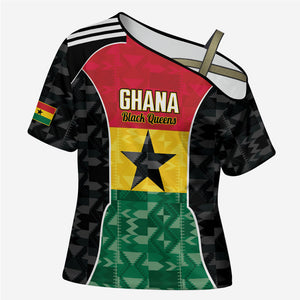 Ghana Football Custom Cross Shoulder Shirt Go Black Queens Kente Pattern