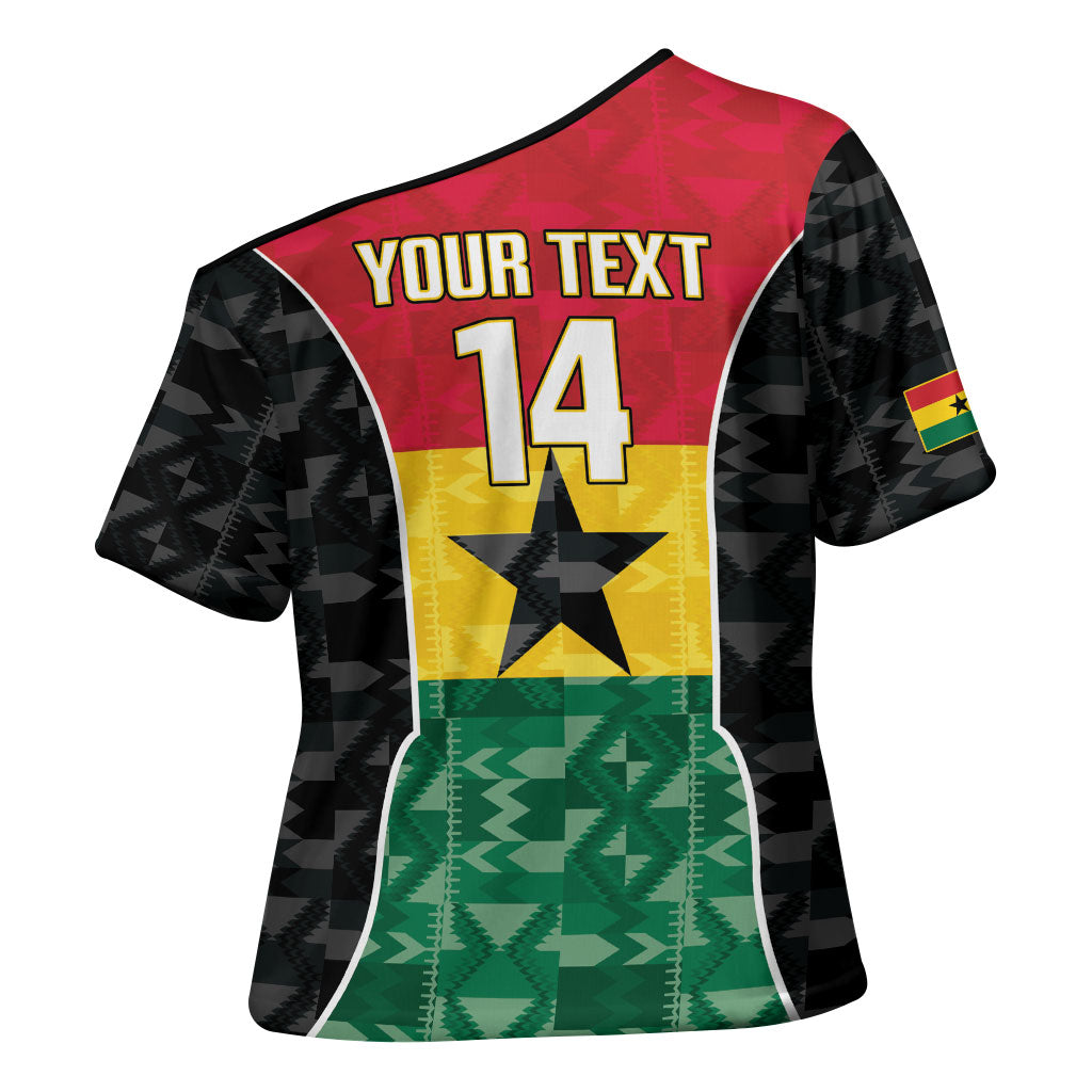 Ghana Football Custom Cross Shoulder Shirt Go Black Queens Kente Pattern