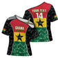 Ghana Football Custom Cross Shoulder Shirt Go Black Queens Kente Pattern