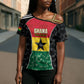 Ghana Football Custom Cross Shoulder Shirt Go Black Queens Kente Pattern
