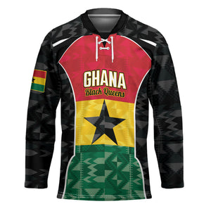 Ghana Football Custom Hockey Jersey Go Black Queens Kente Pattern