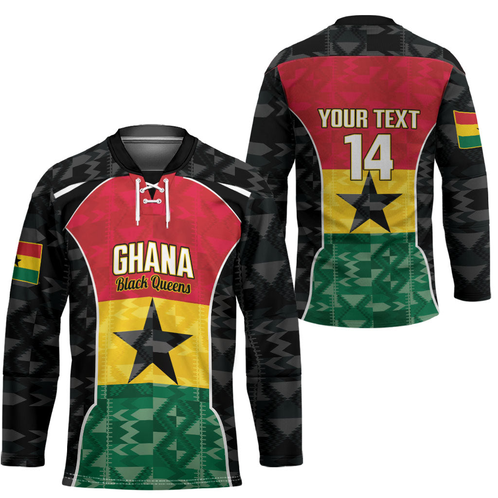 Ghana Football Custom Hockey Jersey Go Black Queens Kente Pattern
