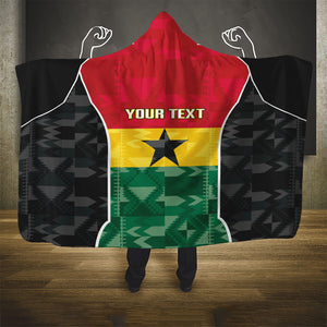 Ghana Football Custom Hooded Blanket Go Black Queens Kente Pattern
