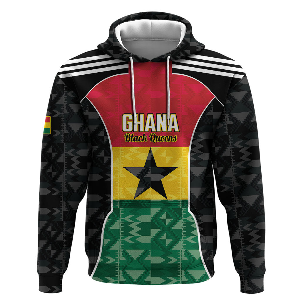Ghana Football Custom Hoodie Go Black Queens Kente Pattern