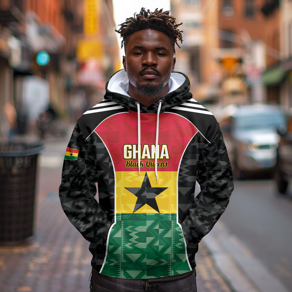 Ghana Football Custom Hoodie Go Black Queens Kente Pattern