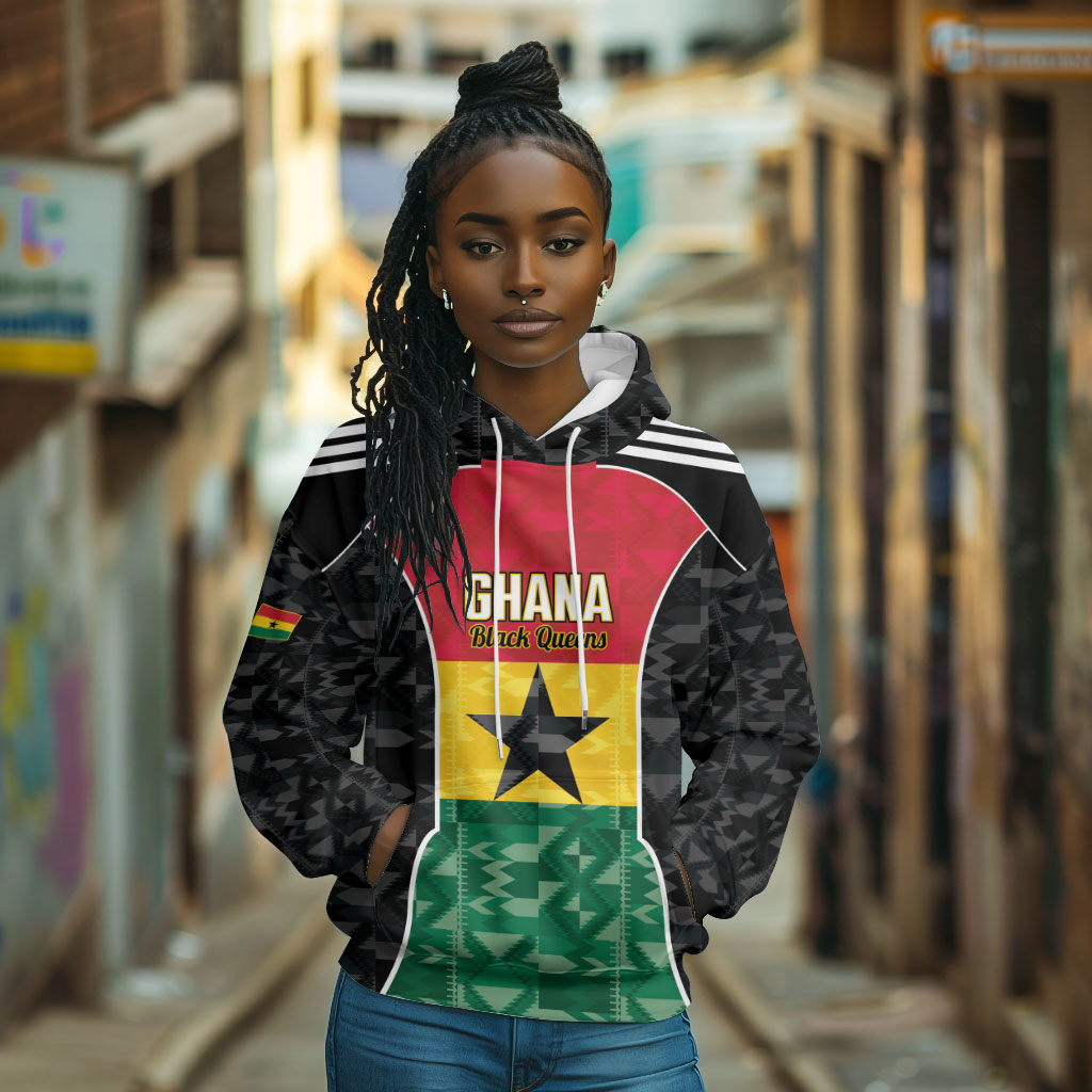Ghana Football Custom Hoodie Go Black Queens Kente Pattern