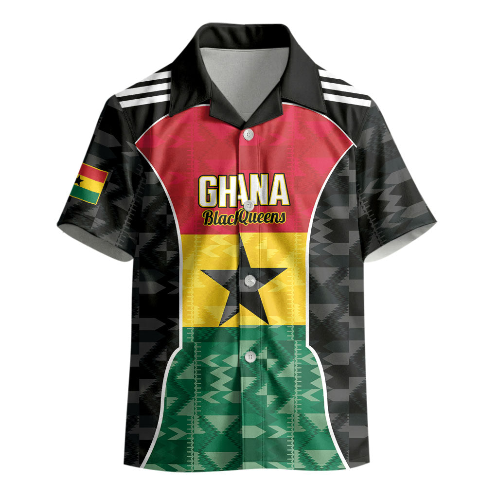 Ghana Football Custom Kid Hawaiian Shirt Go Black Queens Kente Pattern