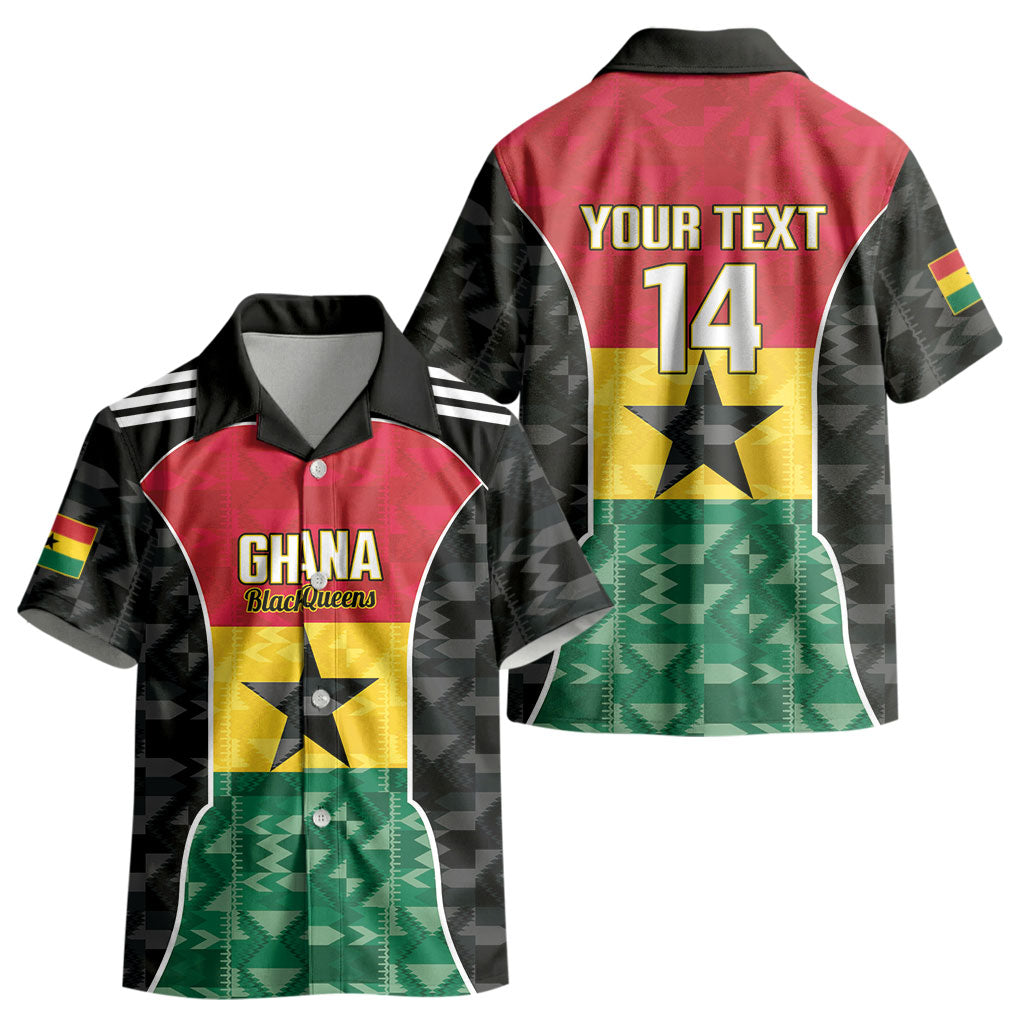 Ghana Football Custom Kid Hawaiian Shirt Go Black Queens Kente Pattern
