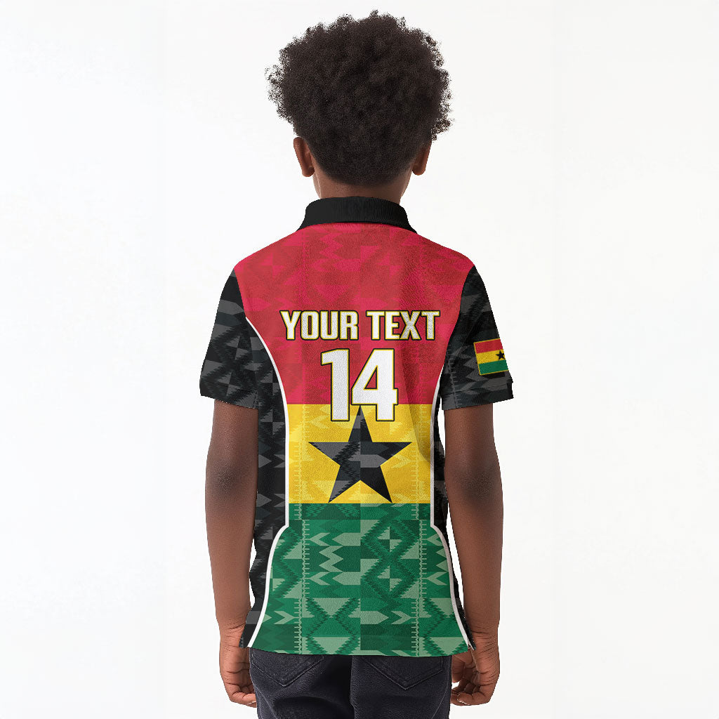 Ghana Football Custom Kid Polo Shirt Go Black Queens Kente Pattern