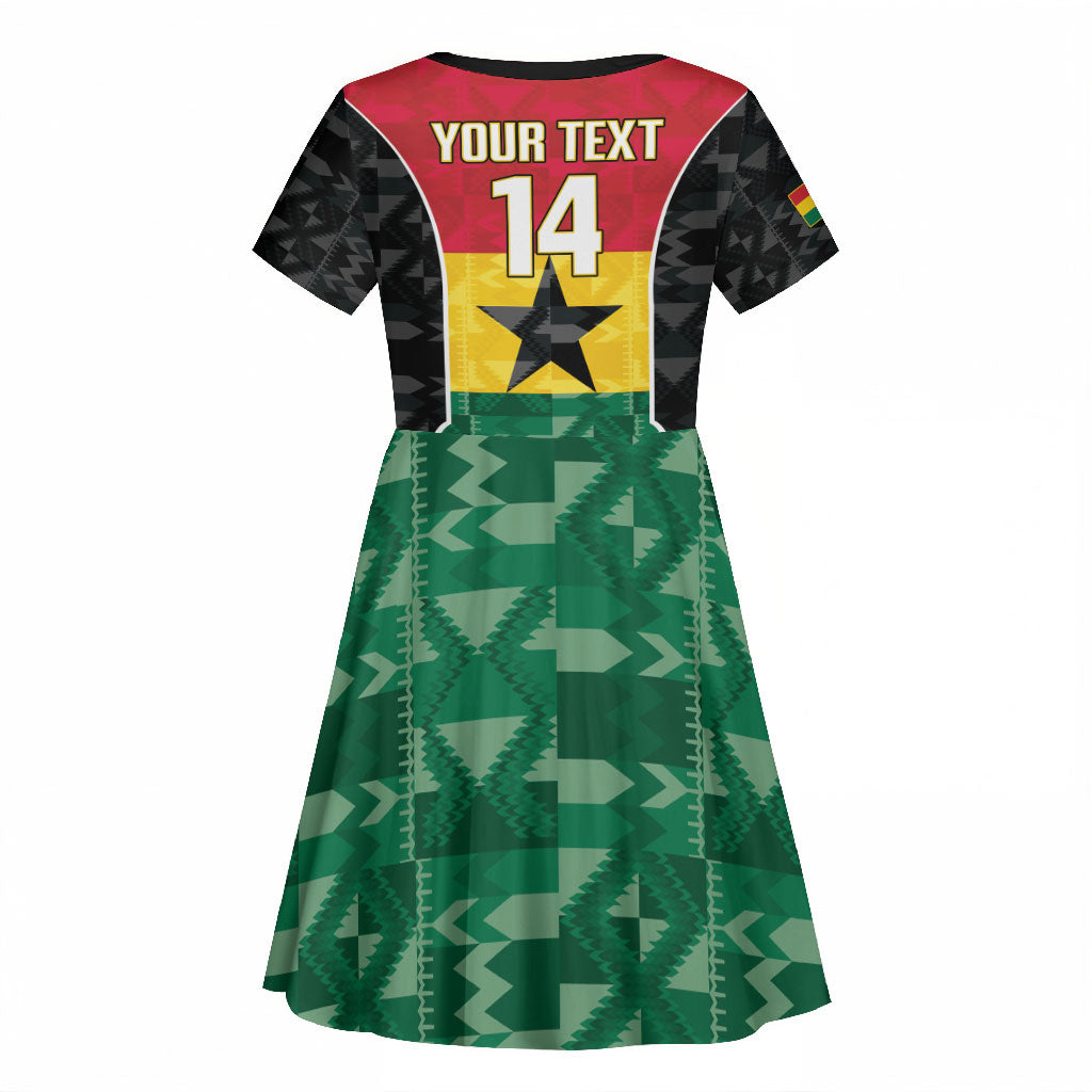 Ghana Football Custom Kid Short Sleeve Dress Go Black Queens Kente Pattern