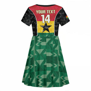 Ghana Football Custom Kid Short Sleeve Dress Go Black Queens Kente Pattern
