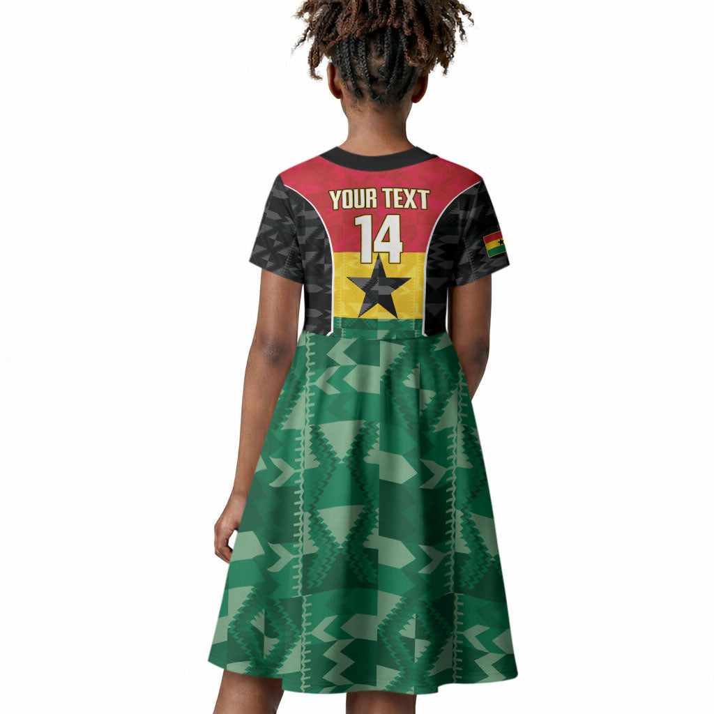 Ghana Football Custom Kid Short Sleeve Dress Go Black Queens Kente Pattern