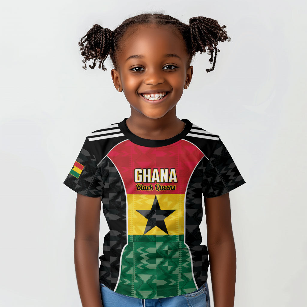 Ghana Football Custom Kid T shirt Go Black Queens Kente Pattern