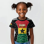 Ghana Football Custom Kid T shirt Go Black Queens Kente Pattern