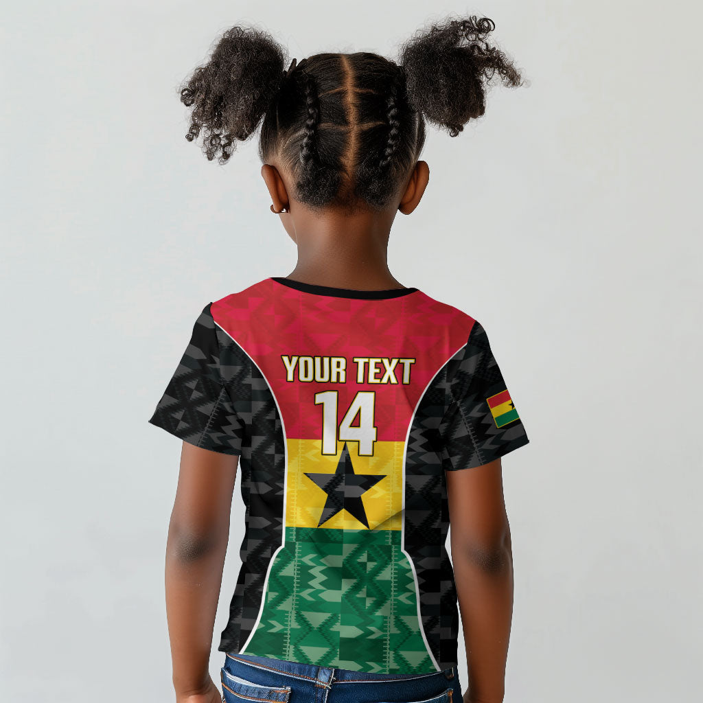 Ghana Football Custom Kid T shirt Go Black Queens Kente Pattern