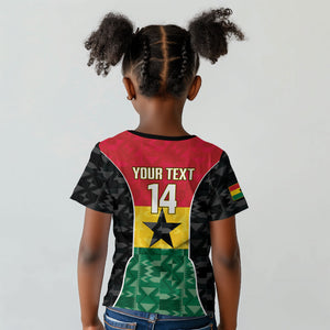 Ghana Football Custom Kid T shirt Go Black Queens Kente Pattern