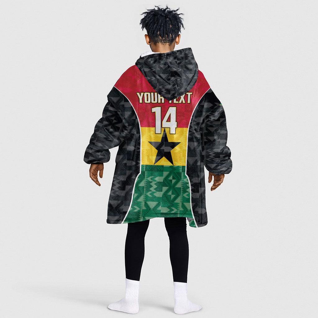 Ghana Football Custom Kid Wearable Blanket Hoodie Go Black Queens Kente Pattern