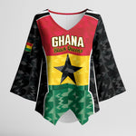Ghana Football Custom Kimono Sleeve Blouse Go Black Queens Kente Pattern