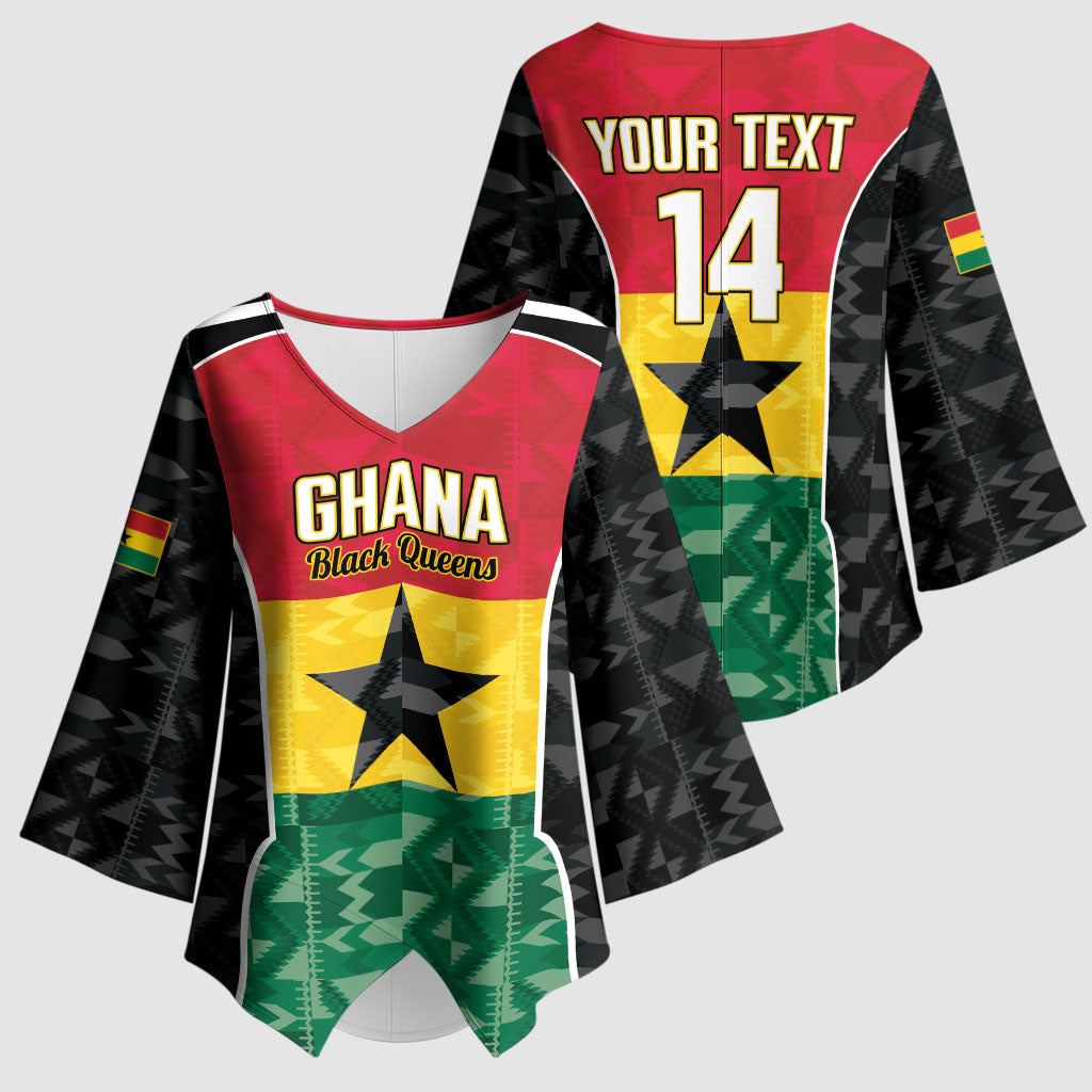 Ghana Football Custom Kimono Sleeve Blouse Go Black Queens Kente Pattern