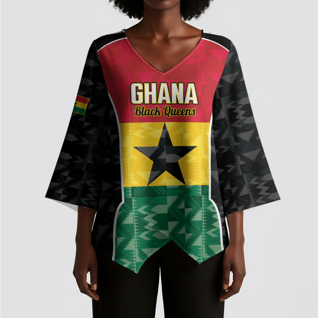 Ghana Football Custom Kimono Sleeve Blouse Go Black Queens Kente Pattern