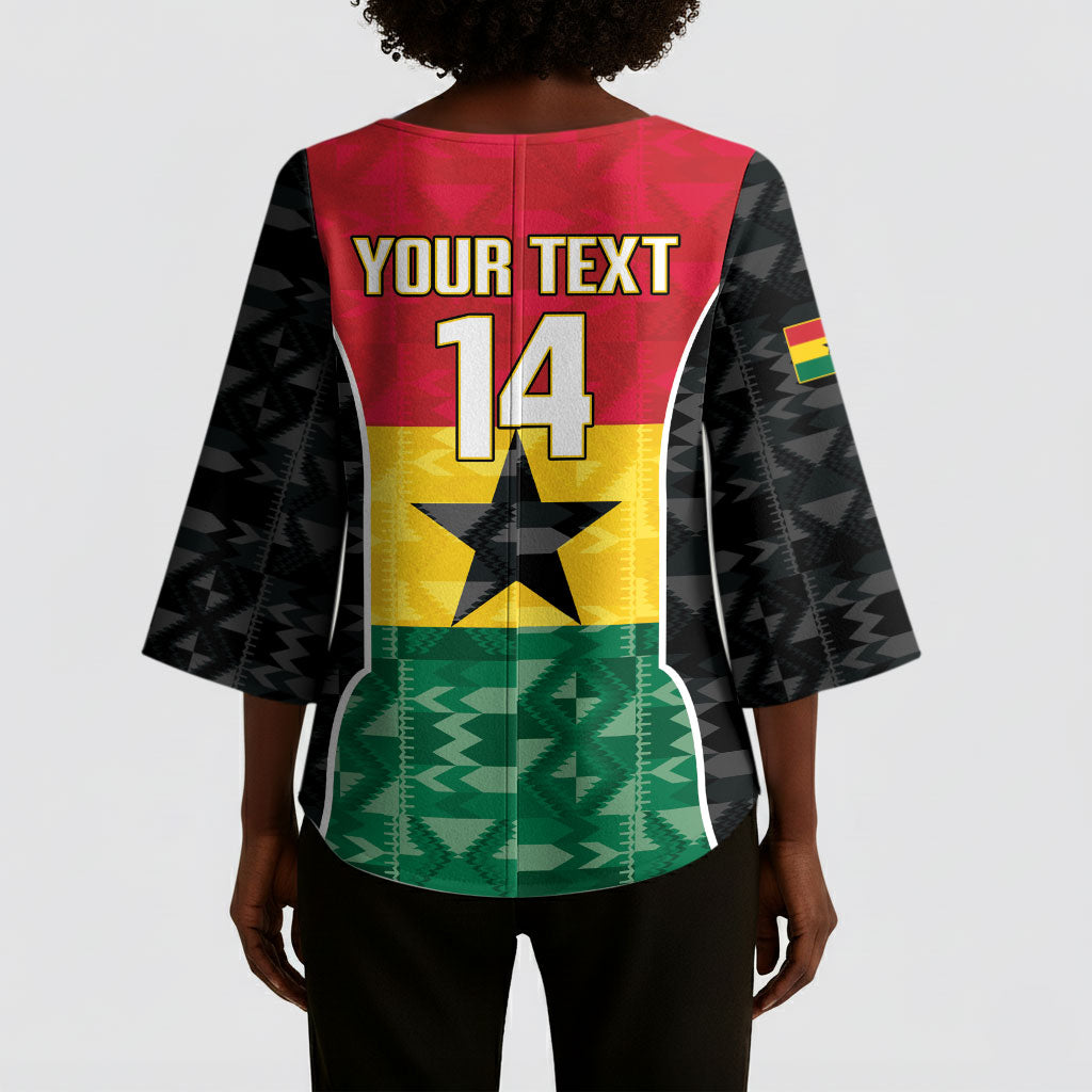 Ghana Football Custom Kimono Sleeve Blouse Go Black Queens Kente Pattern