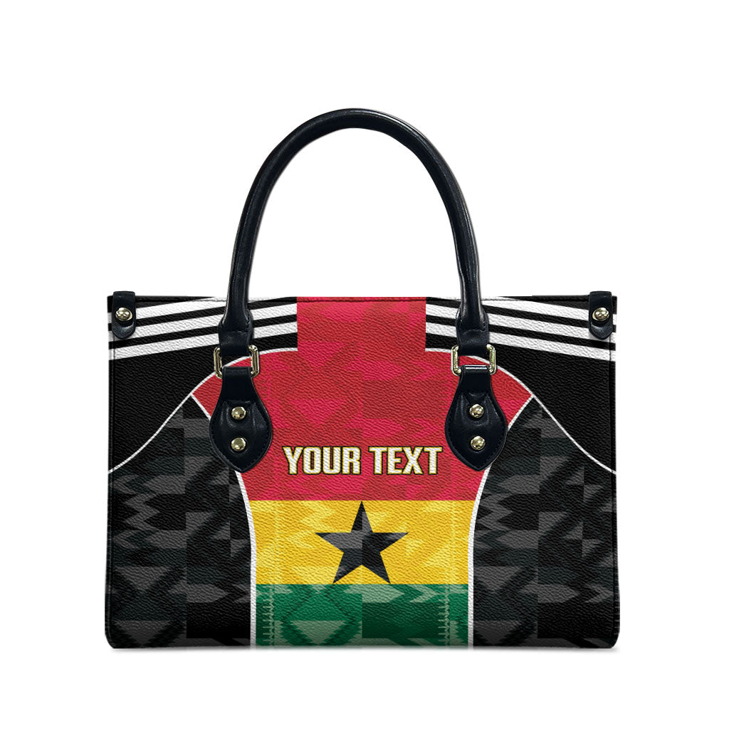 Ghana Football Custom Leather Bag Go Black Queens Kente Pattern