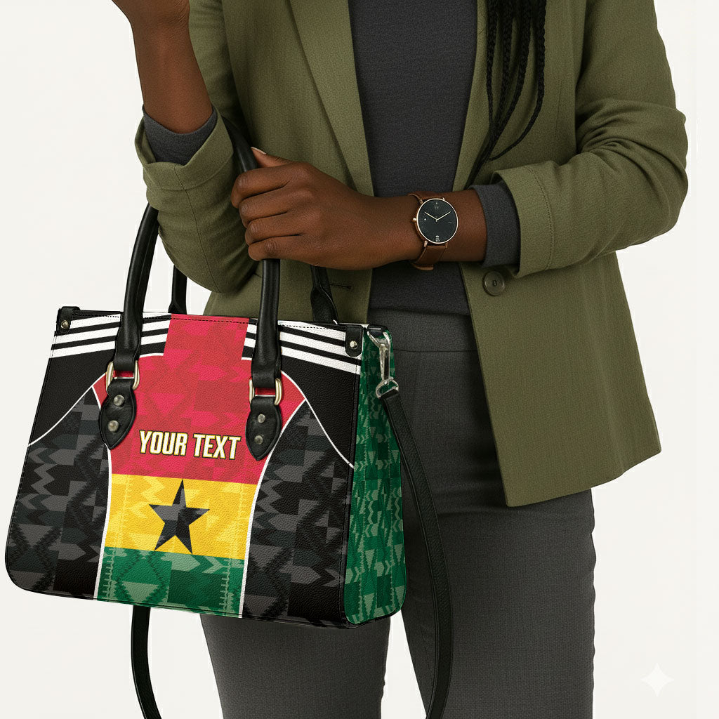 Ghana Football Custom Leather Bag Go Black Queens Kente Pattern