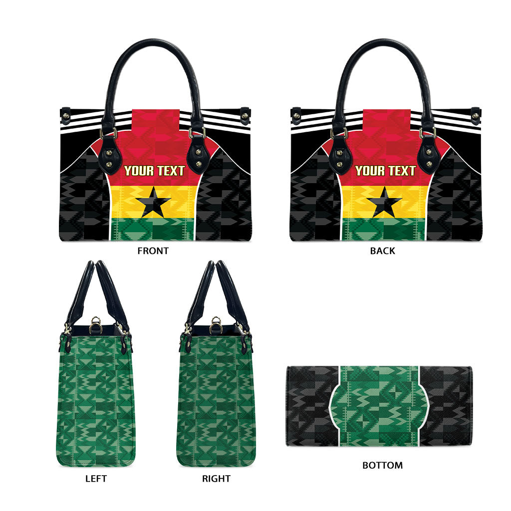 Ghana Football Custom Leather Bag Go Black Queens Kente Pattern