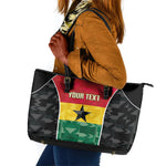 Ghana Football Custom Leather Tote Bag Go Black Queens Kente Pattern