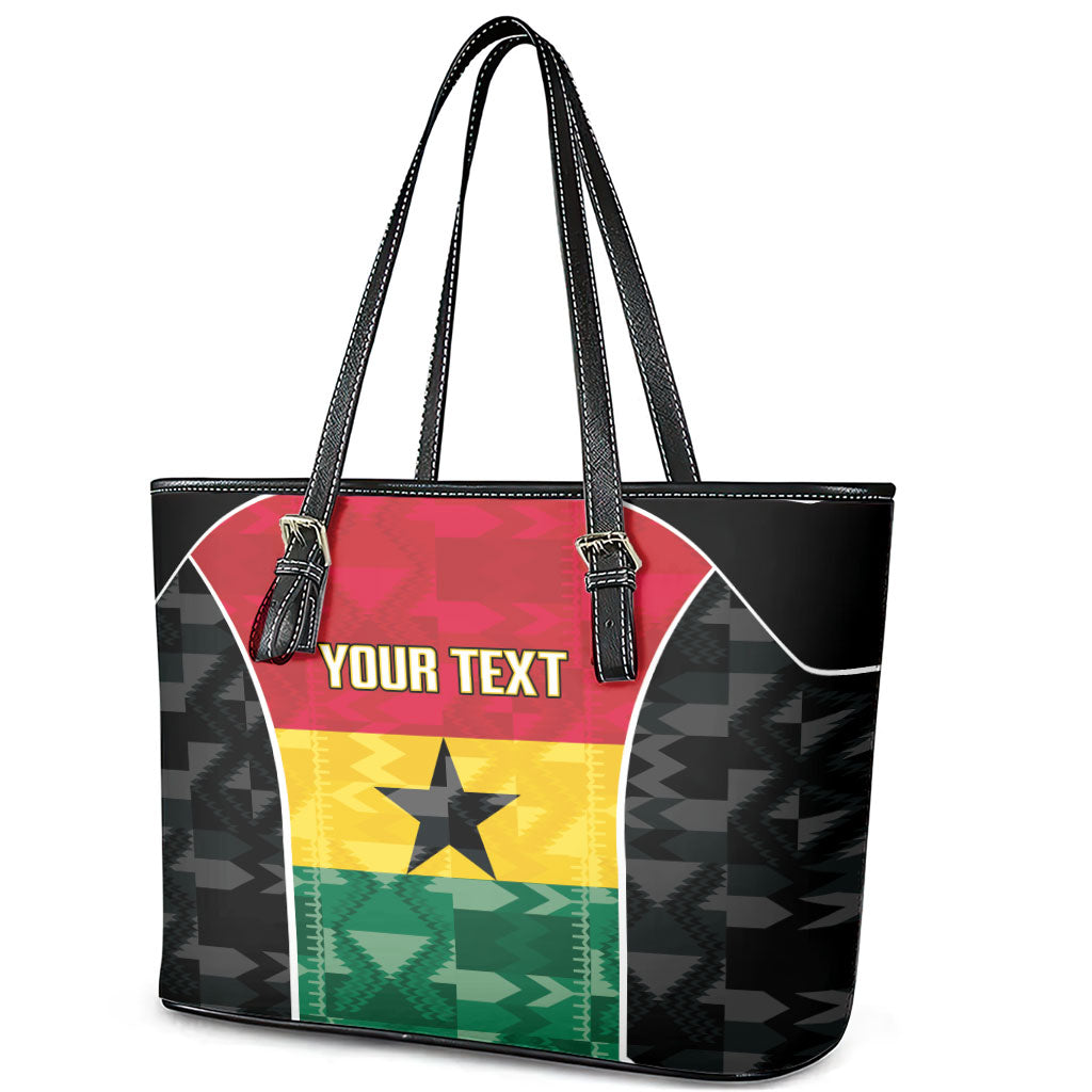 Ghana Football Custom Leather Tote Bag Go Black Queens Kente Pattern